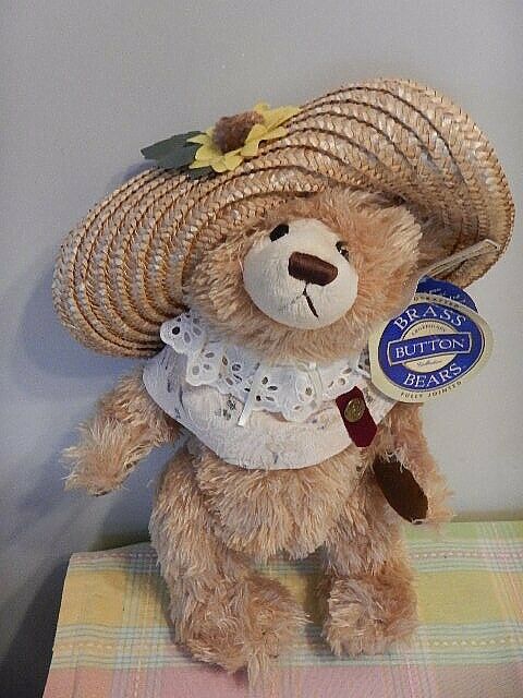 Vintage  Brass Button Teddy Bear Cathy The Bear Of Love Plush Teddy Nwt