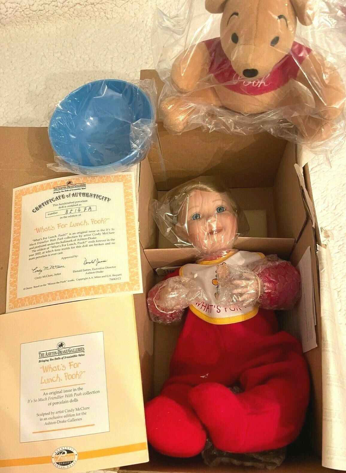 Nib Vintage~what's For Lunch Pooh?~ashton Drake Disney Porcelain Doll Winnie The