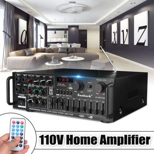 2000watts Eq 2 Channel Bluetooth Home Stereo Power Amplifier Audio Amp Usb Fm Sd