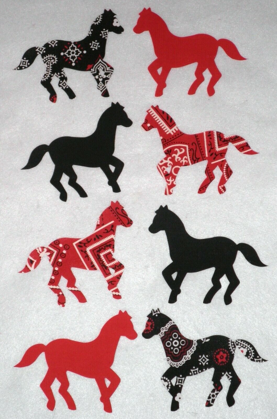 Set Of 8 Red & Black Bandana Horses Iron On Pre Cut Quilting Quilt Appliques