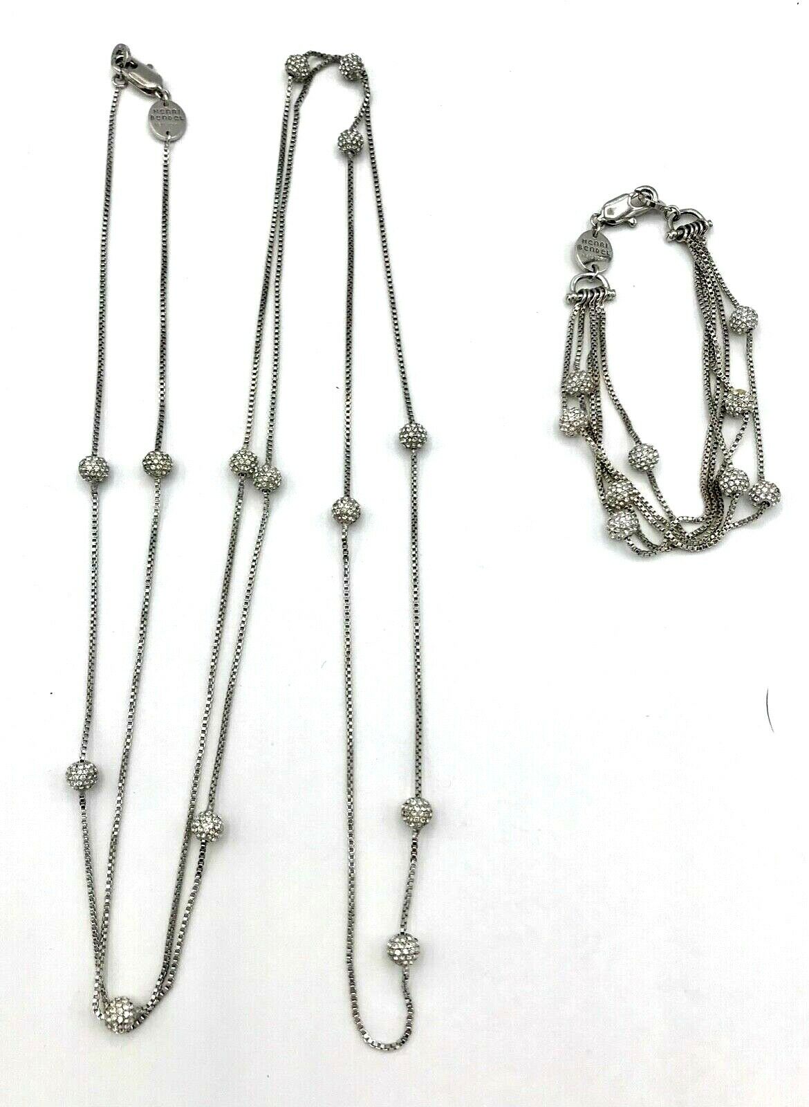 Henri Bendel Sterling Silver 50" Rhinestone Ball Necklace & Bracelet Set