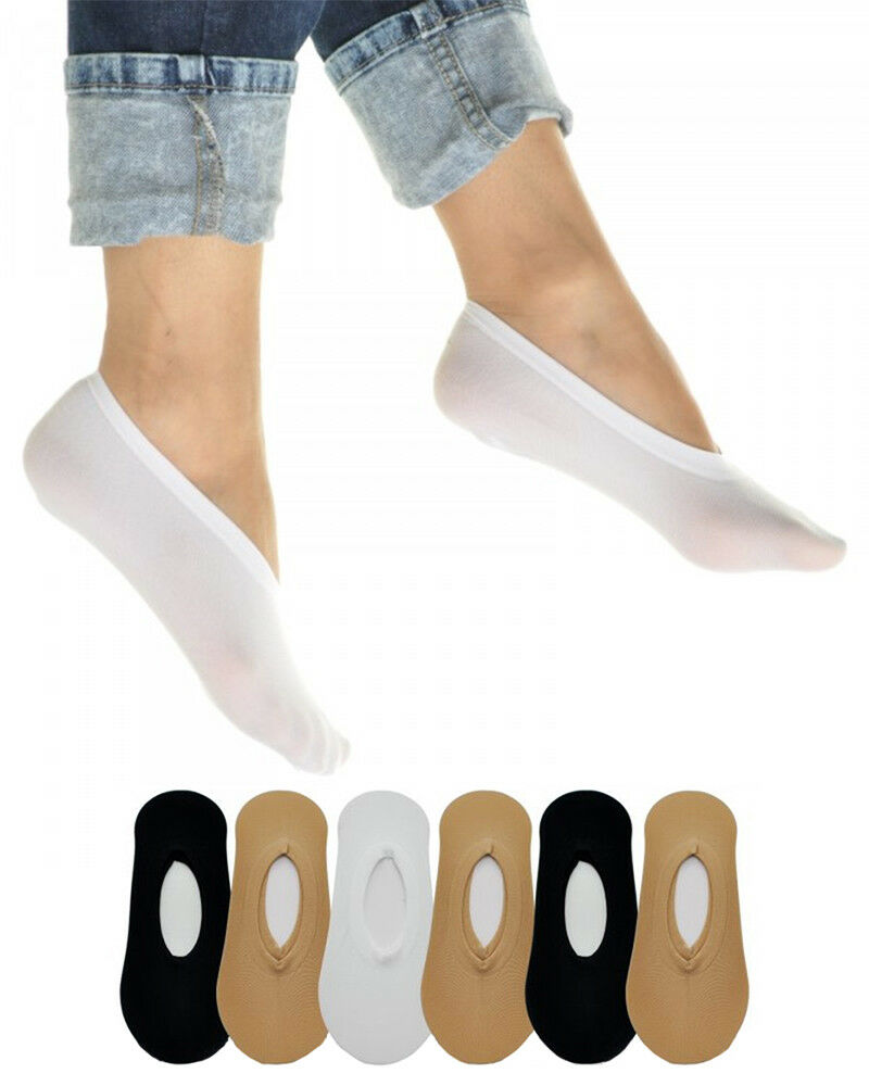 6 Pairs Women's No Show Liner Socks - White, Black, Beige Peds