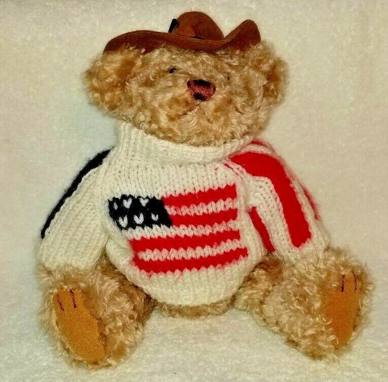 Brass Button Bear Legendary Collection "clay" Cowboy Hat American Flag Sweater