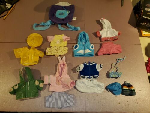Lot Of Glanz Webkinz Clothes Outfit - Raincoat, Tops, Pants, Hats & Napsack