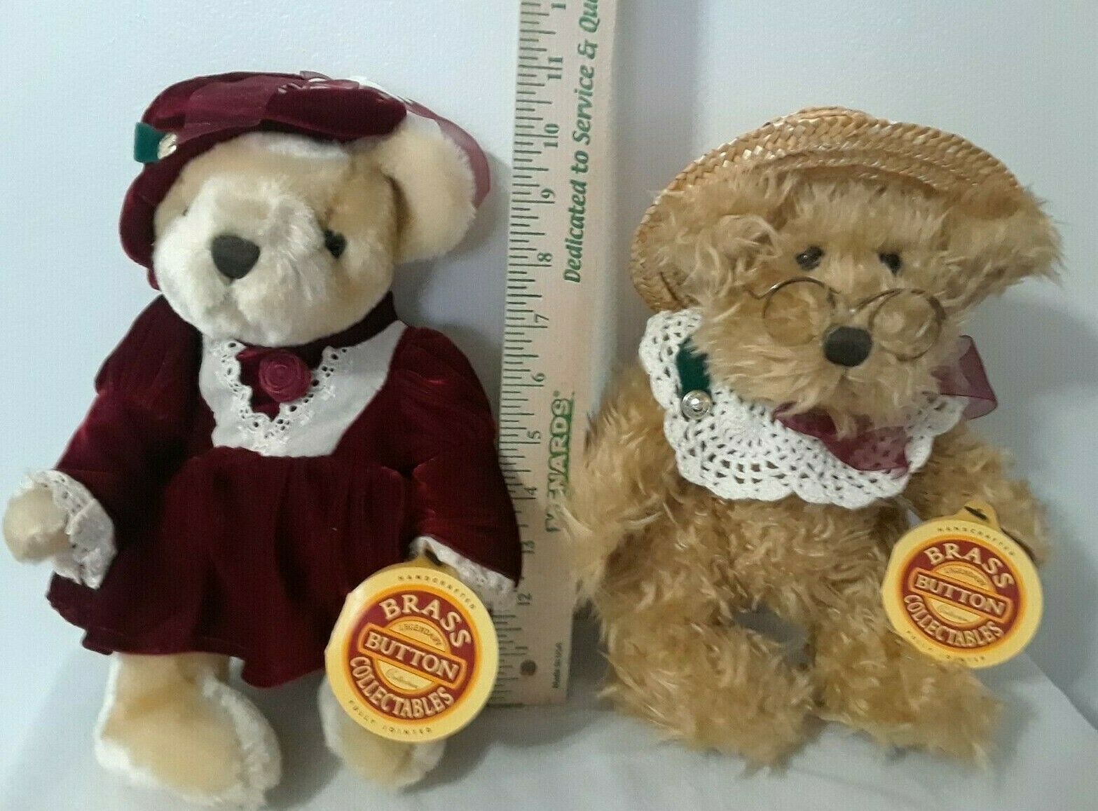 Lot Of 2 Brass Button Fully Jointed Bear Collectibles 1997 Pearl & Rosie