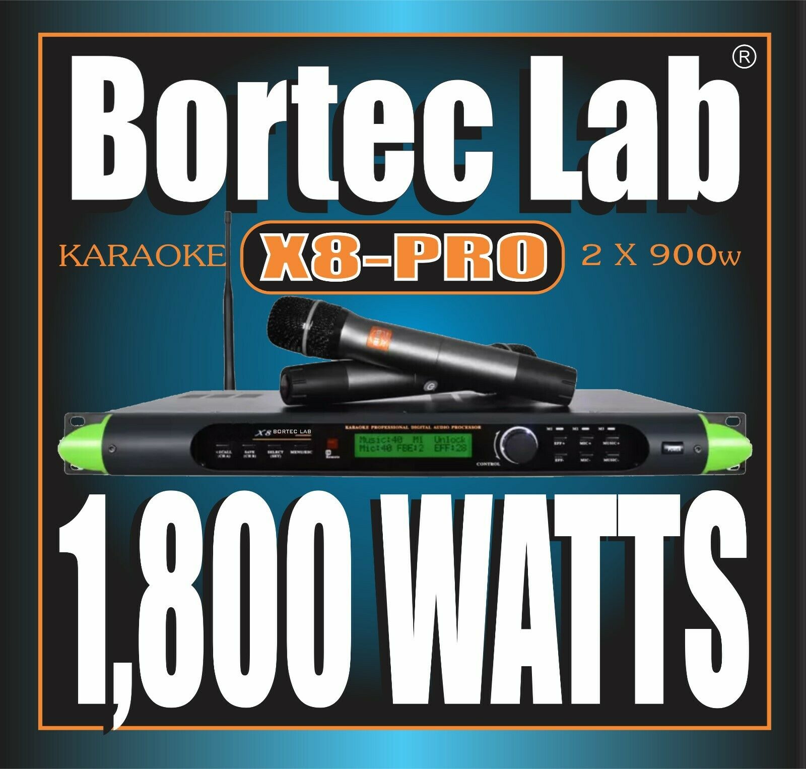 Bortec Lab X8-pro 1u Dsp Karaoke Wireless Mic Mixer 1,800 Watt Power Amplifier