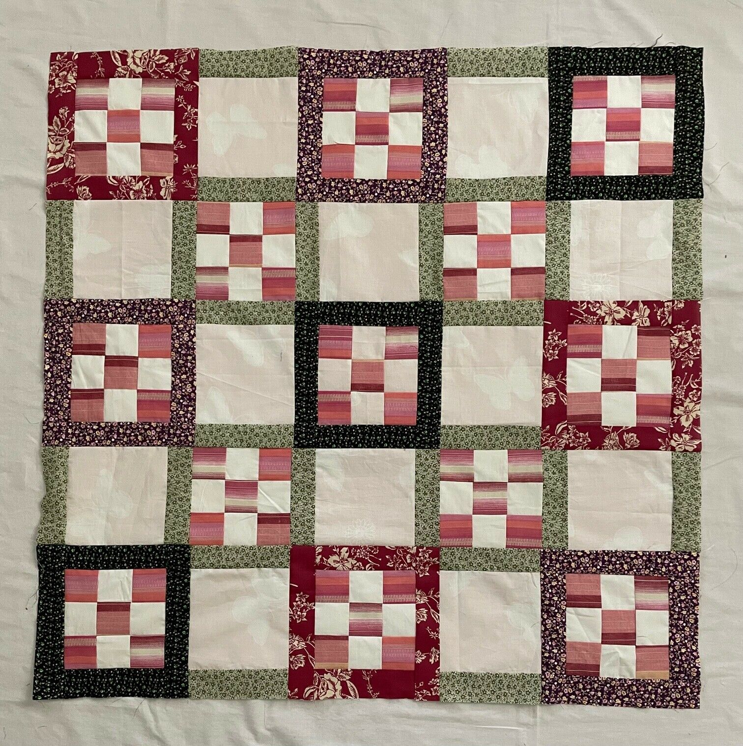 New Lap/crib Size Pieced Patchwork Quilt Top, 39" X 39"