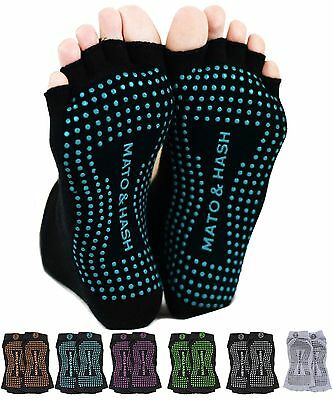 Mato & Hash Toeless Exercise "barefoot Feel" Yoga Half Toe Socks With Full Grip