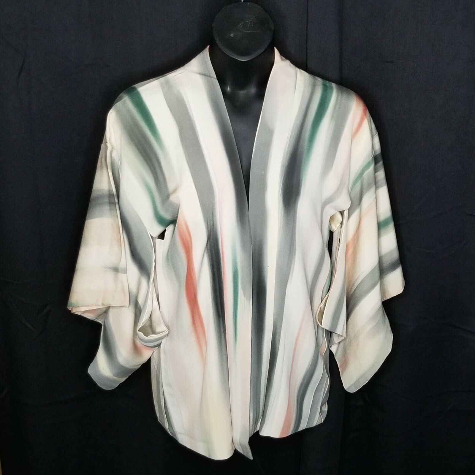 Vintage Japanese Woman's Haori Kimono Jacket Silk Cover Up - Subtle Stripes