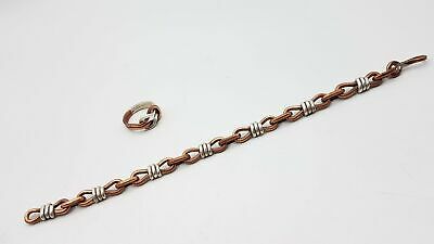 950 Silver Copper Bracelet Ring Set Sz 11 1" 9 1/2" Dy373