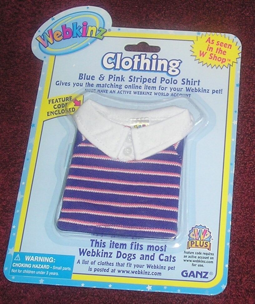 Ganz Webkinz Blue & Pink Striped Polo Shirt  Clothes With Code Nip
