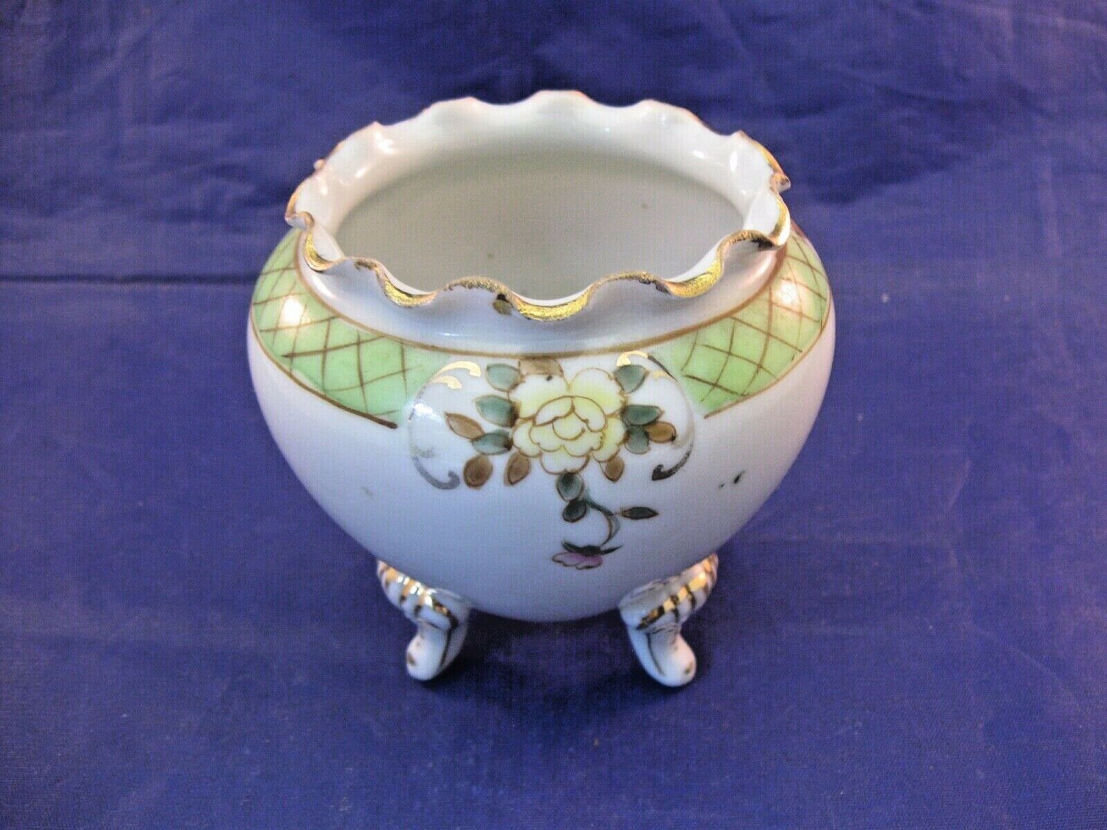 Vintage Vase - Small Three Footed, Nippon, Hand Painted, Ruffled Edge Vase