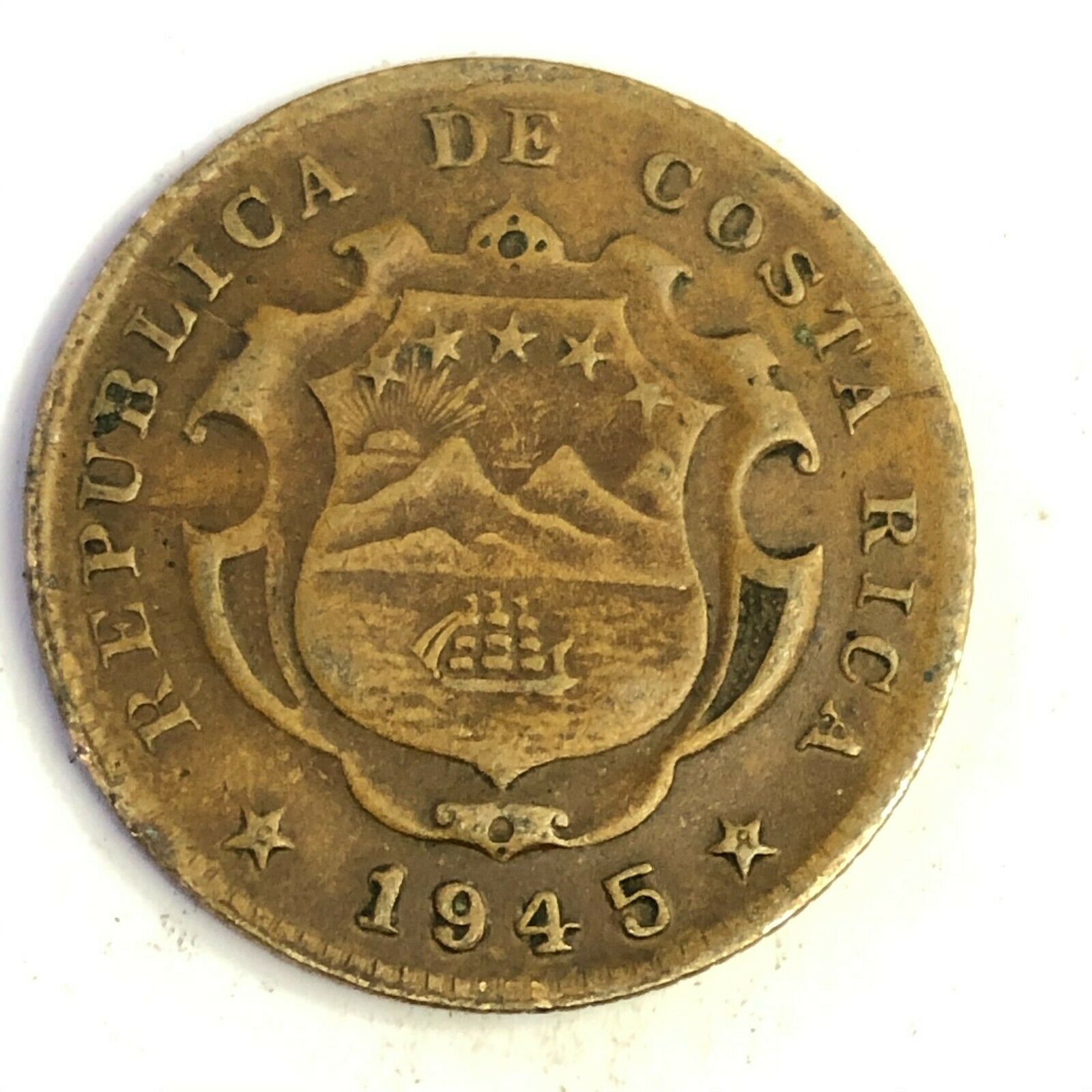 1945 (sj) Costa Rica 25 Centimos Brass, Bncr, Km#181a