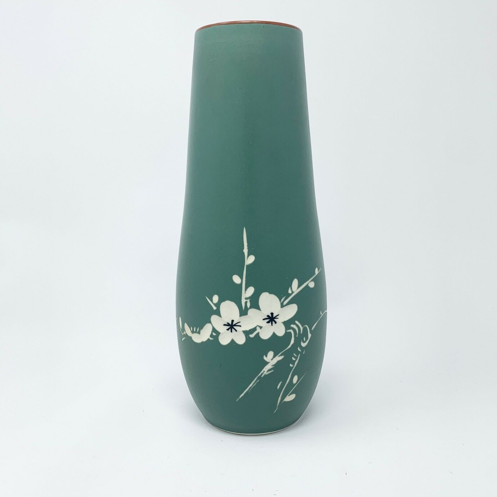 Hand Made Art Pottery Vase Green Engraved Incised Flower Vase Signed 13" .