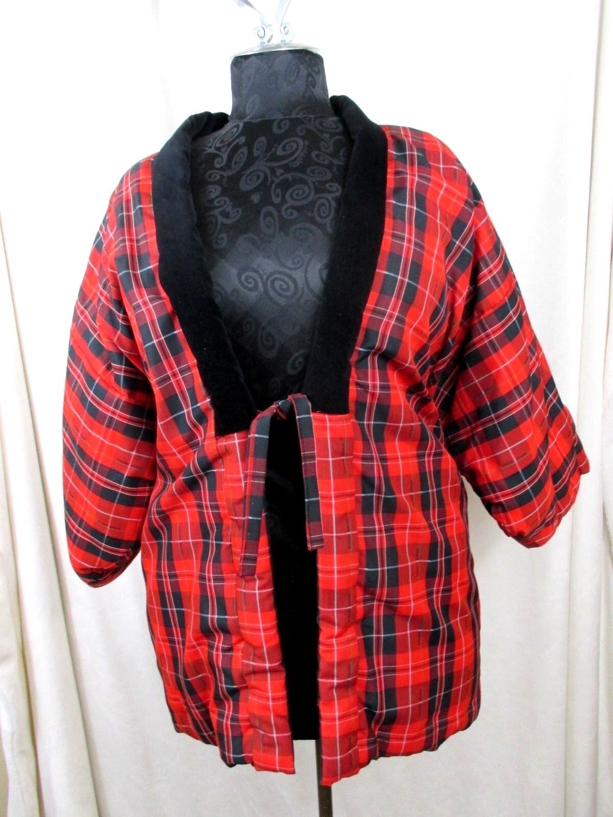 Jacket Oriental Asian Women Plaid Bust 50" Plus Lined 3/4 Sleeves Warm #e2
