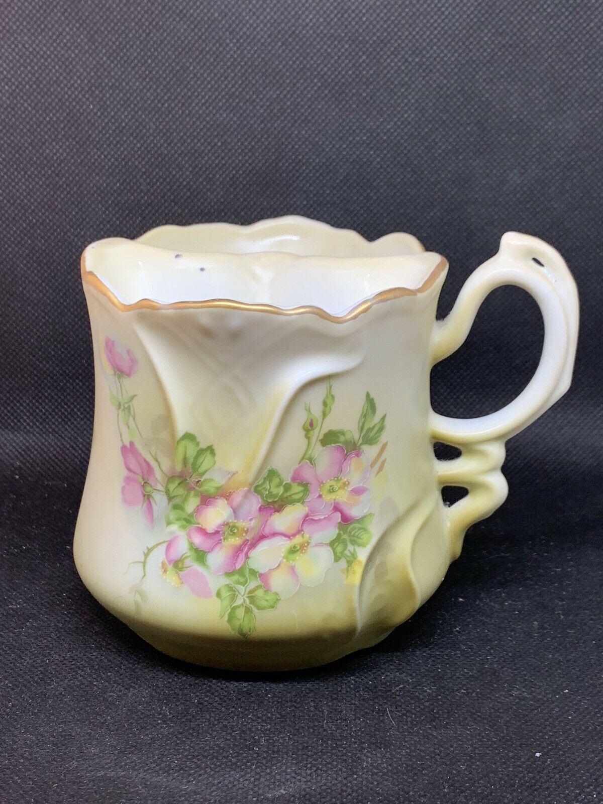 Nippon Hand Painted Porcelain Mustache Cup. Gold Trim. Wildflower