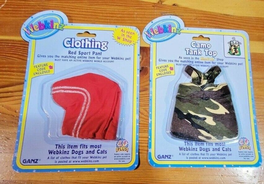 Ganz Webkinz Clothing Lot Of 2 Red Sport Pants Camo Tank Top Sealed New Lot A