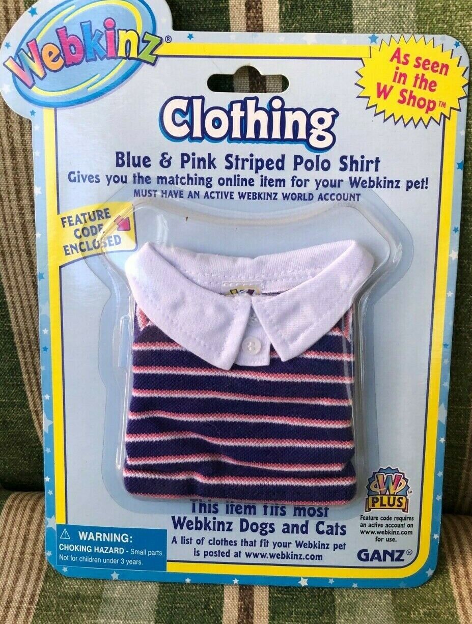 Webkinz Kinzsyle Clothing  - Blue And Pink Striped Polo  - New With Unused Code