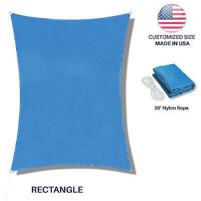 Custom Size Blue Rectangle Sun Shade Sail Awning Cover Canopy Pergola 5-24' Ft