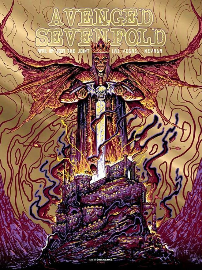 Avenged Sevenfold The Joint 4/18/09 Concert Poster Gold Foil Screen Print