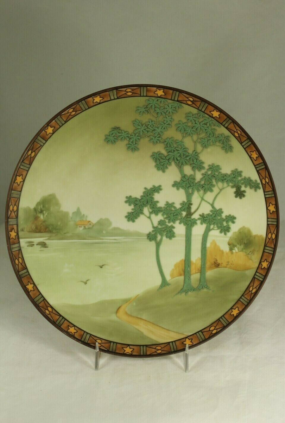 Beautiful Vintage Nippon 9¾" Hand Painted Vellum & Moriage Enamel Wall Plate