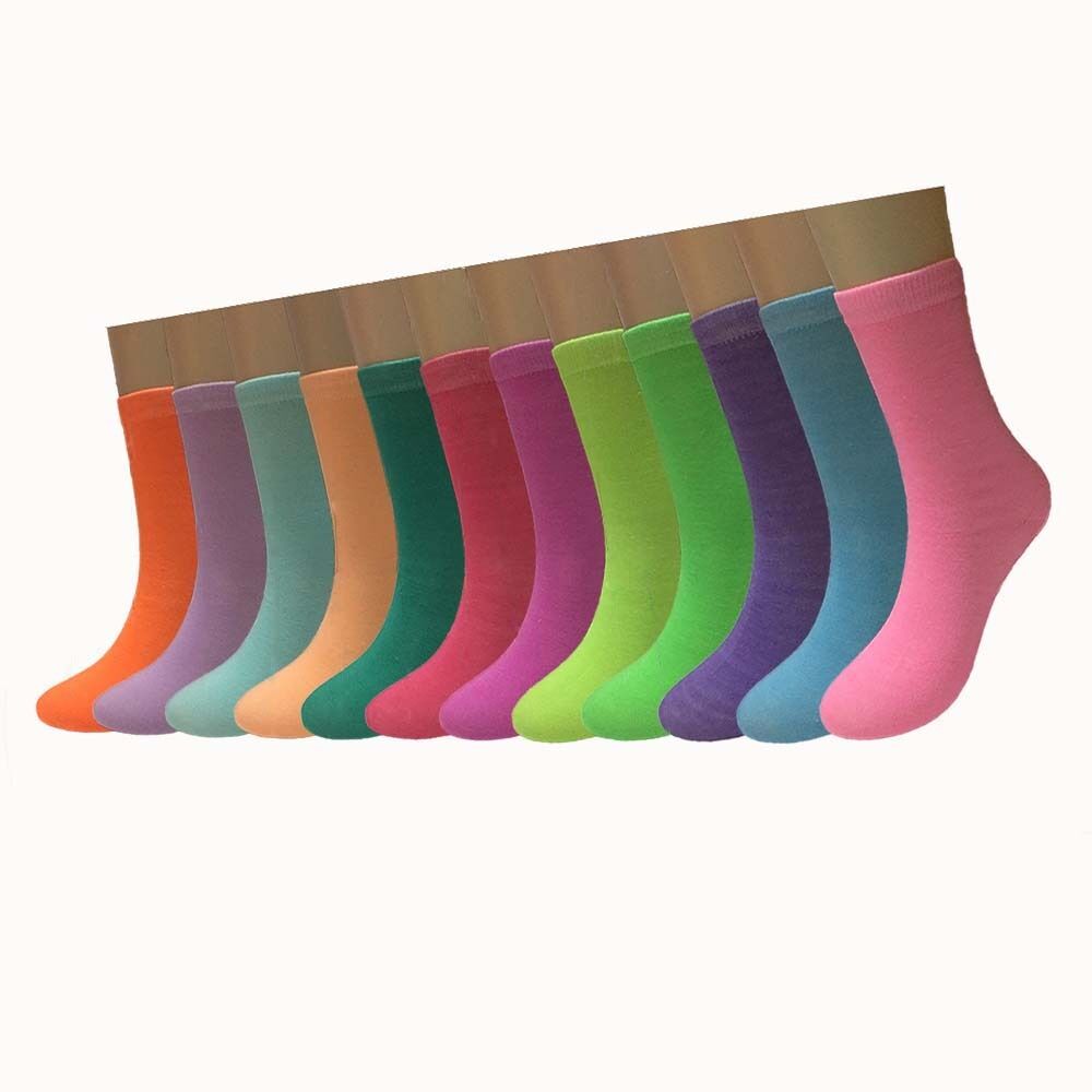 New 12 Pairs Dozen Womens Solid Candy Color Crew Socks Cotton Size 9-11 Fashion
