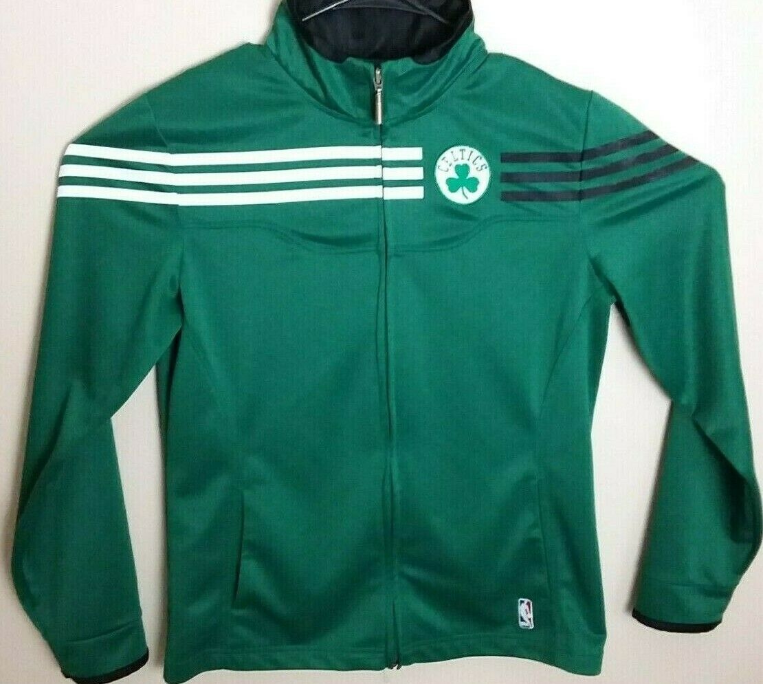 Nba Boston Celtics Adidas Zip-up Warmup Striped Green Jacket Womens Size Large