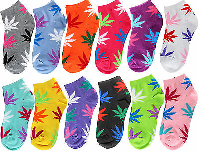 12 Pairs Womens Girl Leaf Low Cut Ankle Cotton Socks Size 9-11 Marijuana Fashion