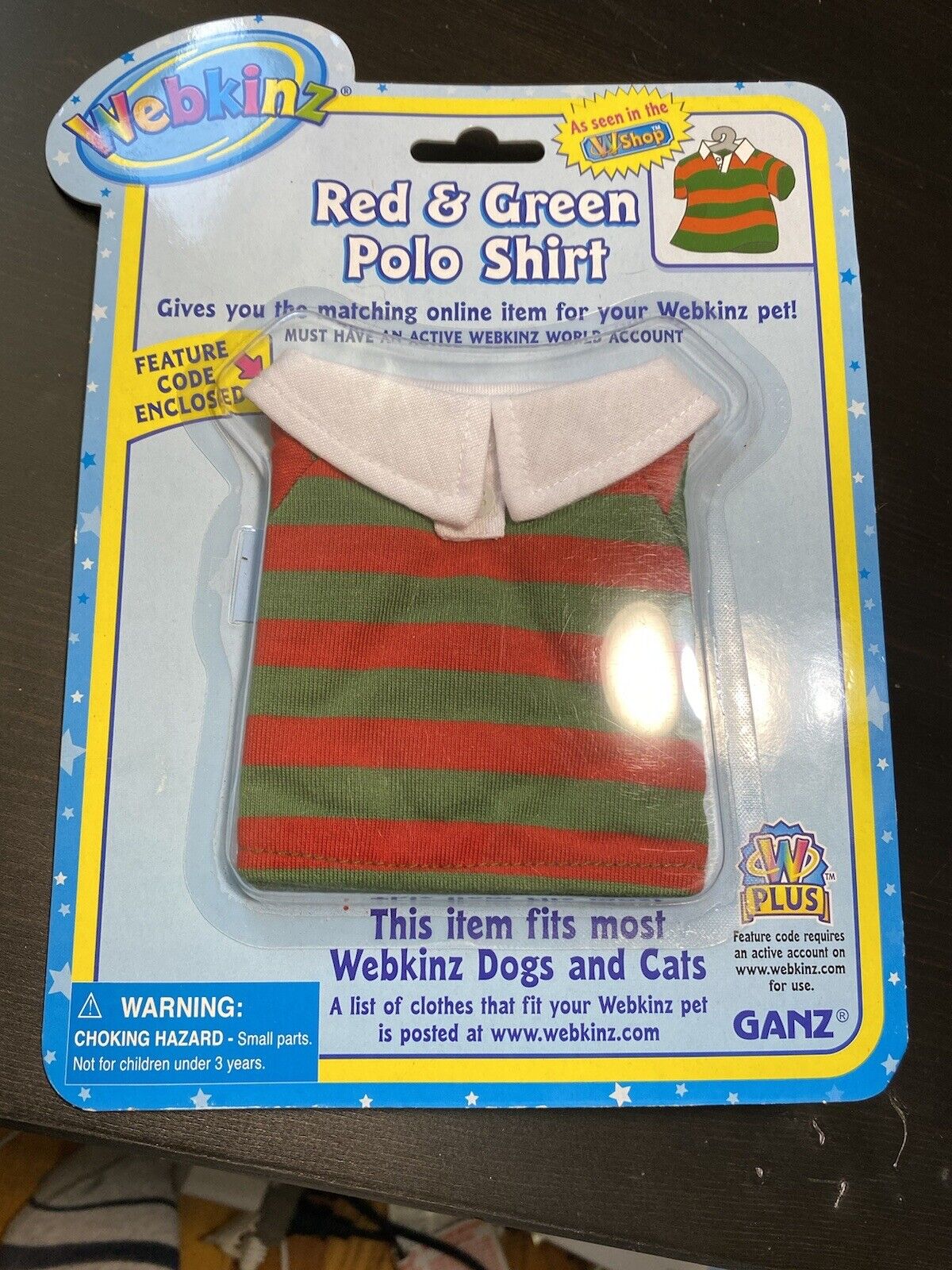 Ganz Webkinz Plush Pet Clothes Red & Green Polo Shirt  New W/ Feature Code