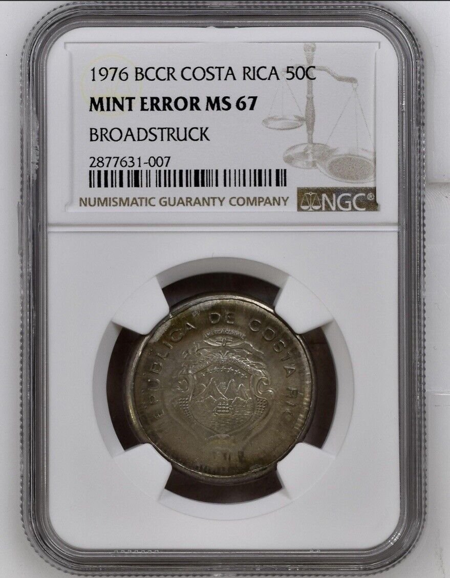 Costa Rica 50 Centimos Broadstruck Error Coin 1976. Top Pop