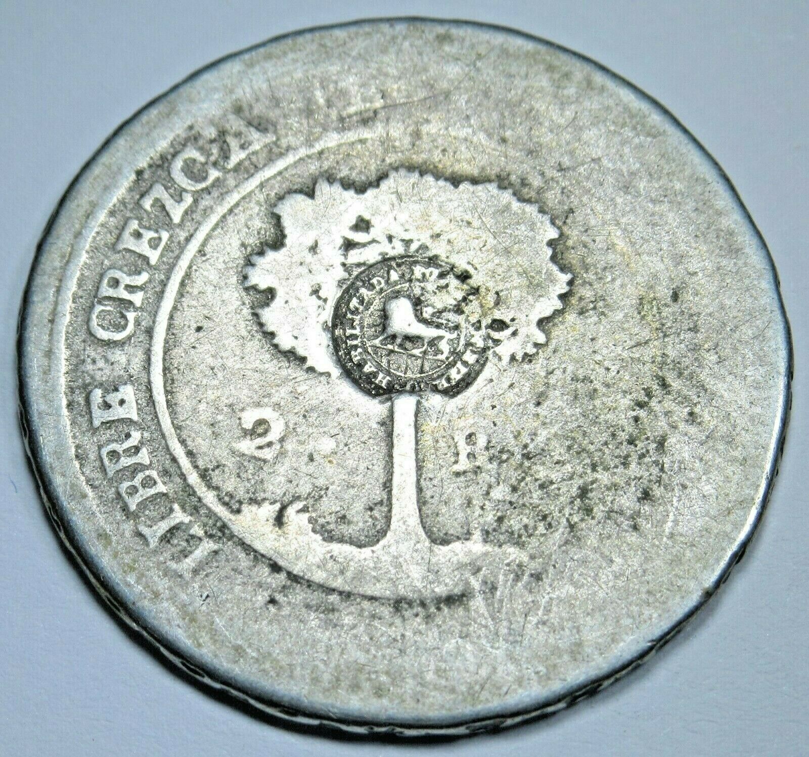 1849 Costa Rica 2 Reales Countermark Central America Counterstamp Silver Coin