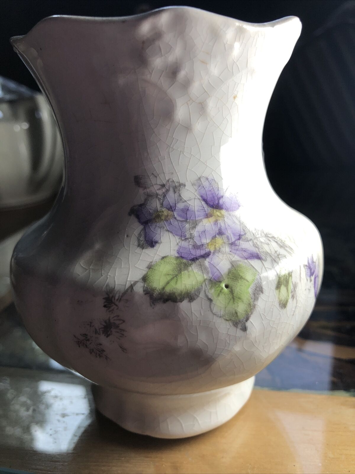 4 1/2 Antique Vintage Violet Columbia Vase Crazing With Age