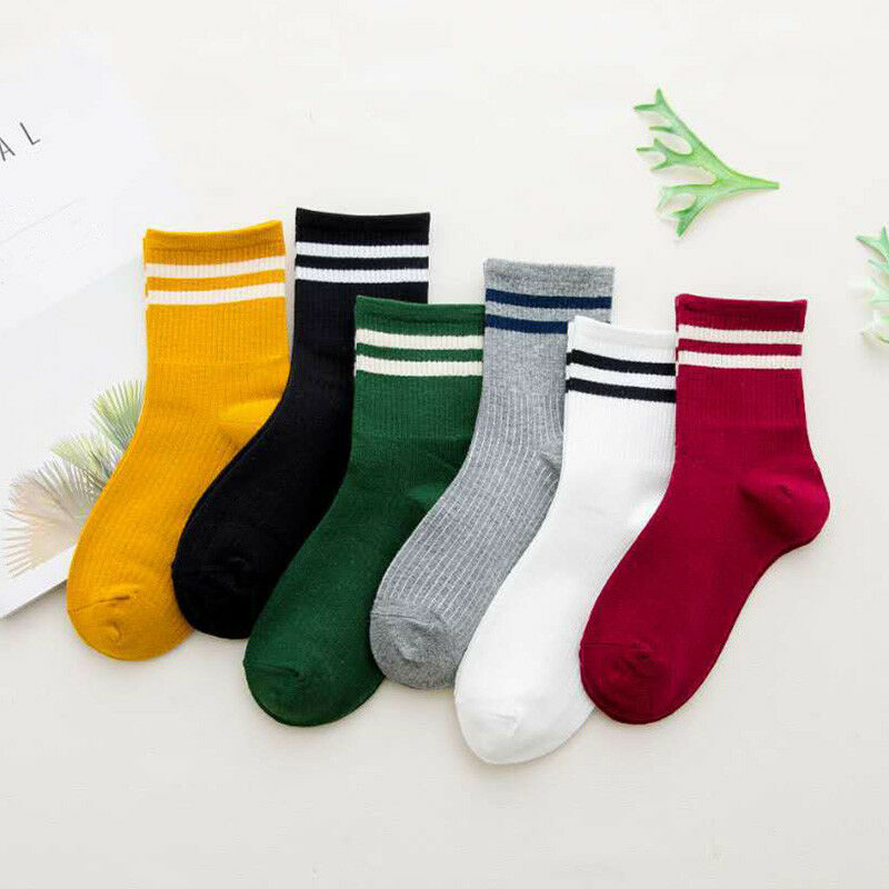 3/6 Pairs Fashion Women Cotton Striped Socks Solid Short Sport Casual Hosiery