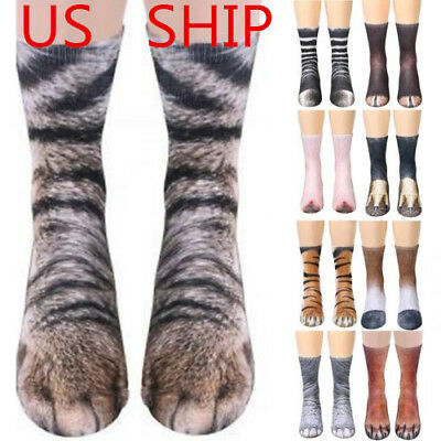 Usa! 3d Printed Animal Paw Crew Socks Unisex Women Men Novelty Cotton Socks