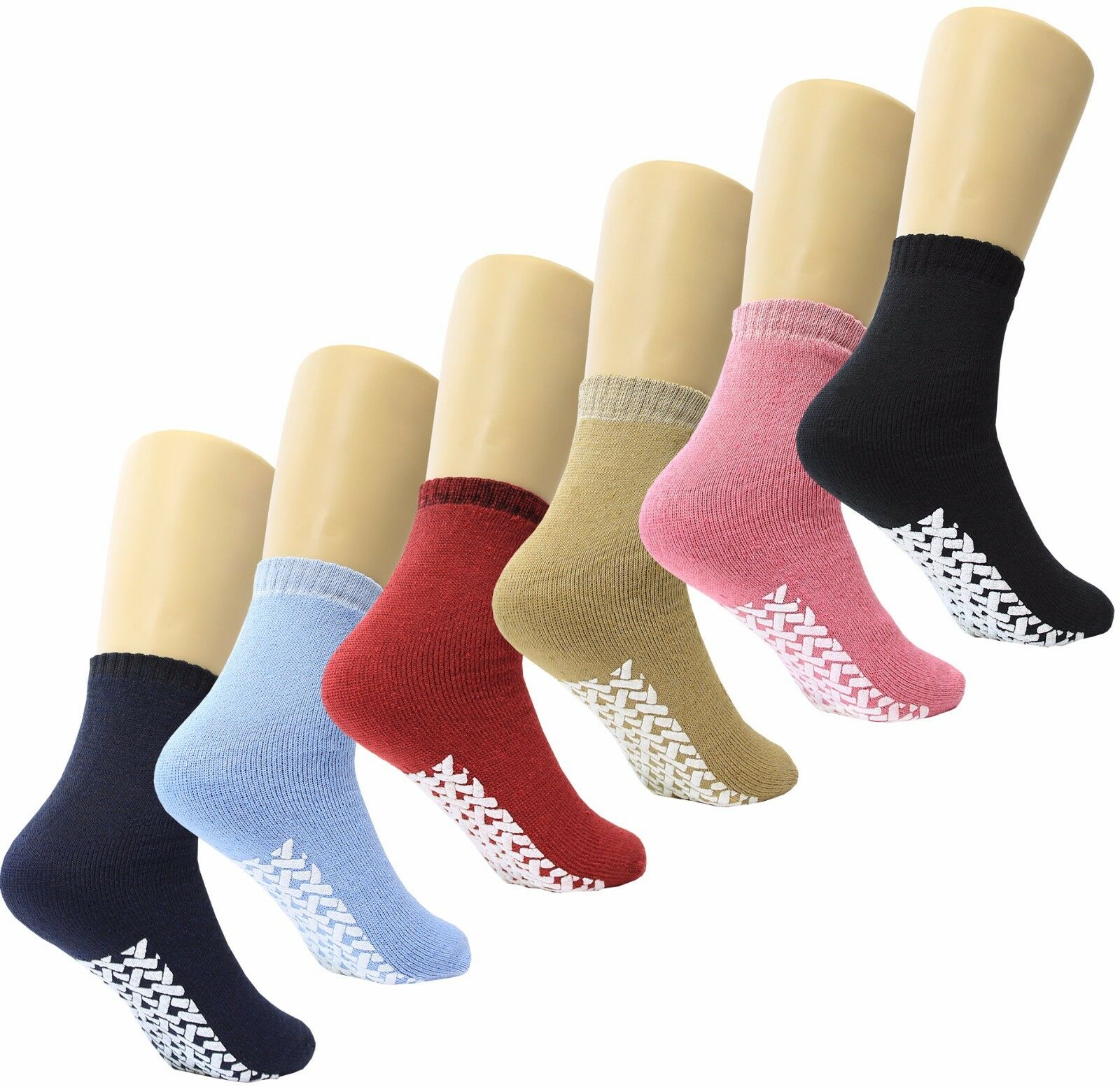 Non Skid / Slip Socks With Gripper Bottom - Hospital Patient Socks - 6 Pack