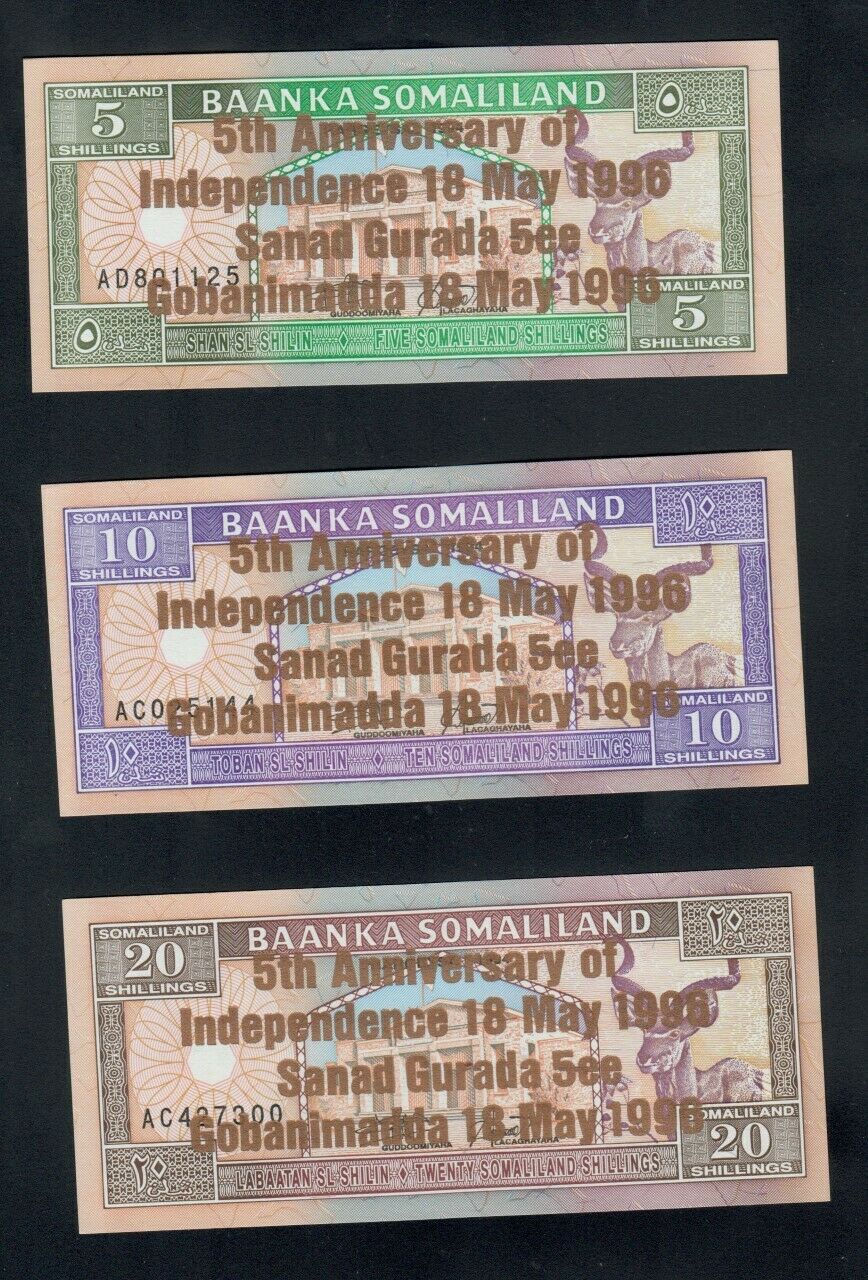 Somaliland Gold Ovpt 5 10 20 50 100 500 Shillin 1996 Commemorative Unc 7v Set