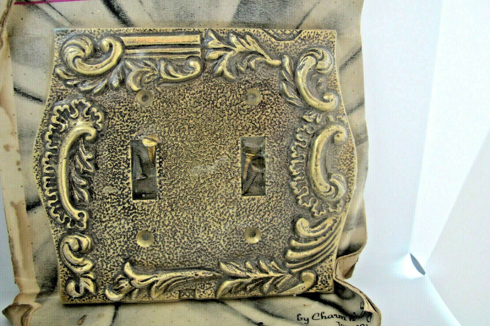 Vintage Mid Century Double Toggle Solid Brass Ornate Floral Switch Plate Cover