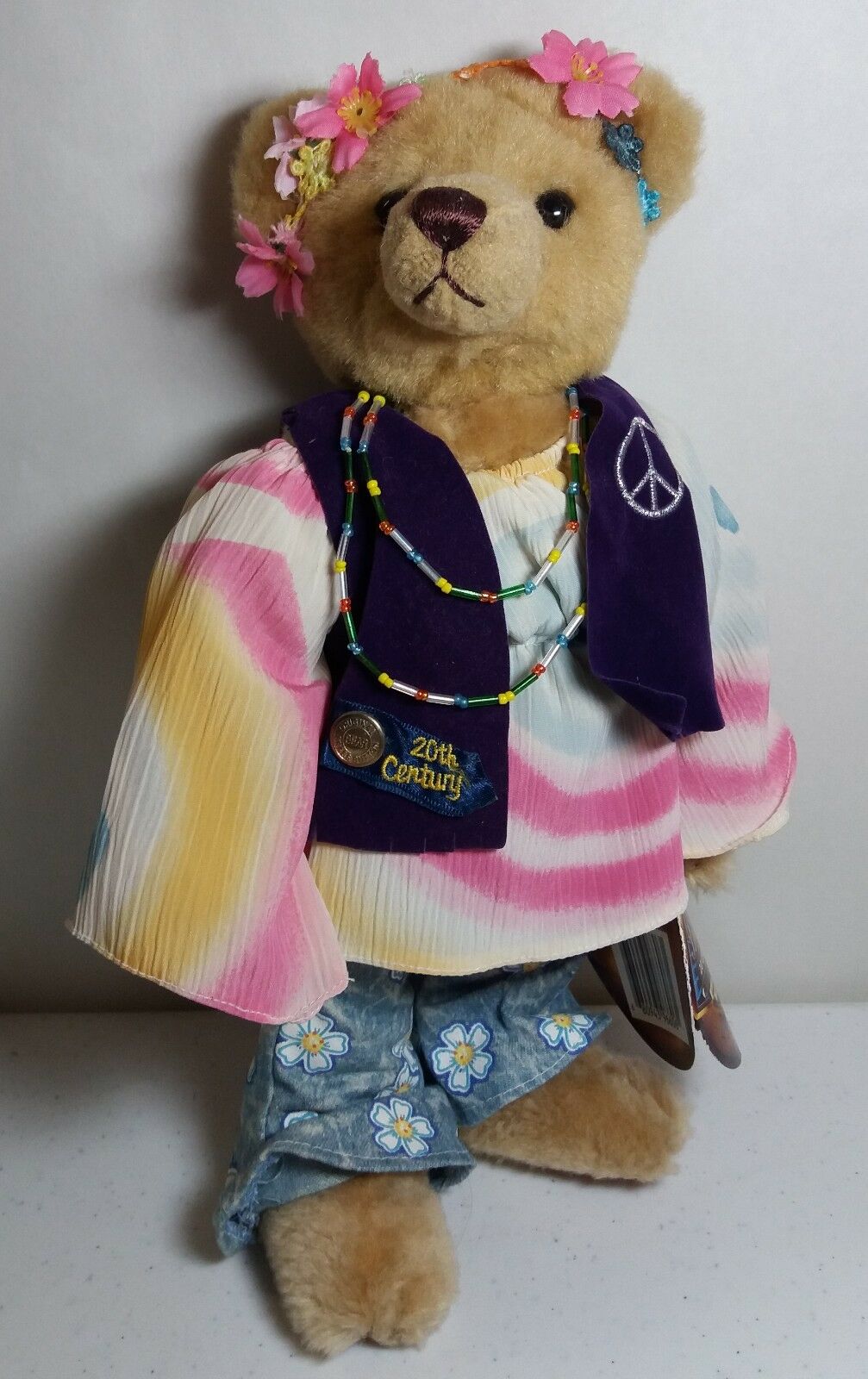 Pickford Brass Button Bears 12" Ivy 1960's Flower Child Peace Love Hippie Bear