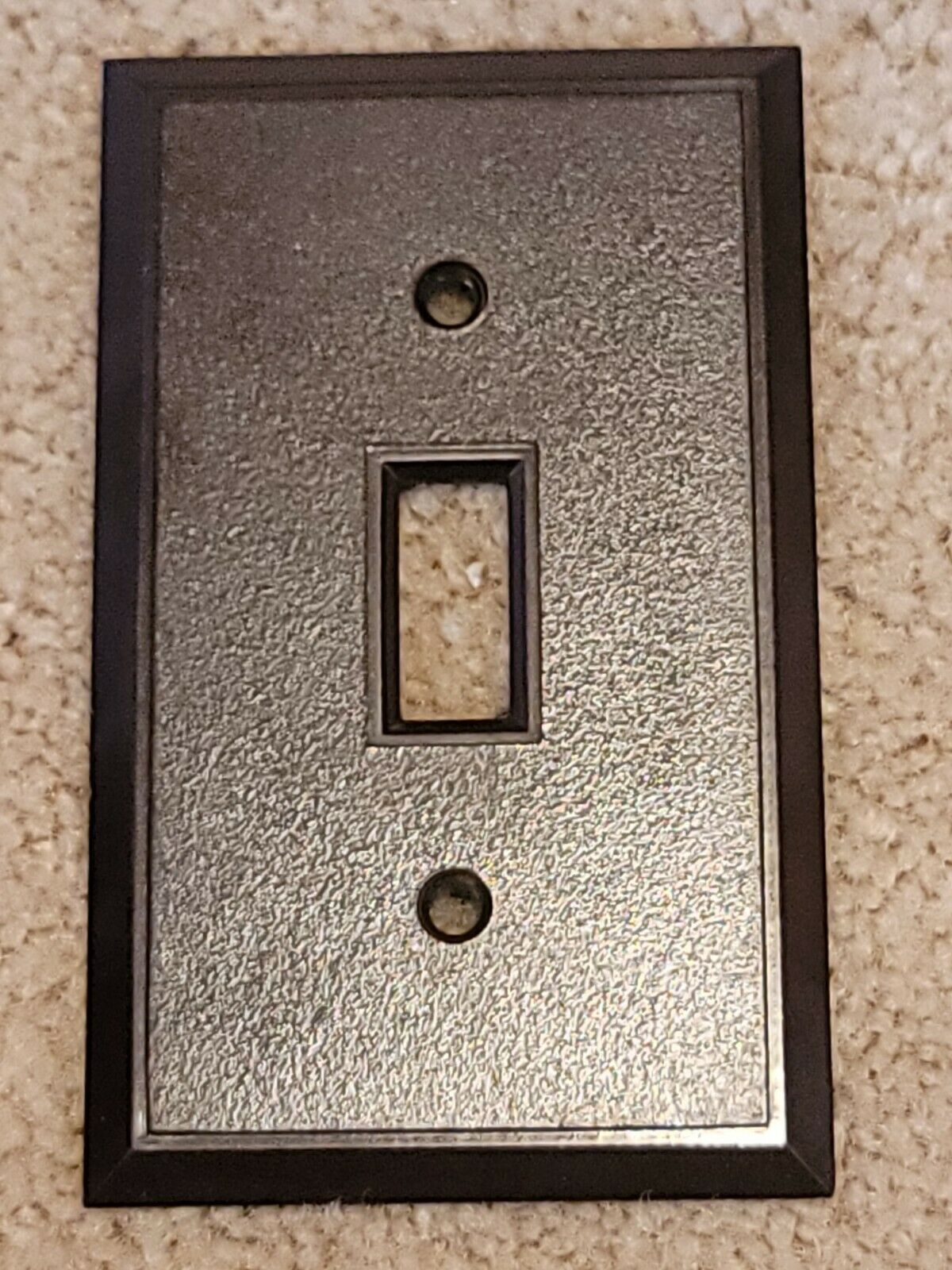 Vintage Mid Century Brown Bakelite Single Toggle Light Switch Plate Cover Lines