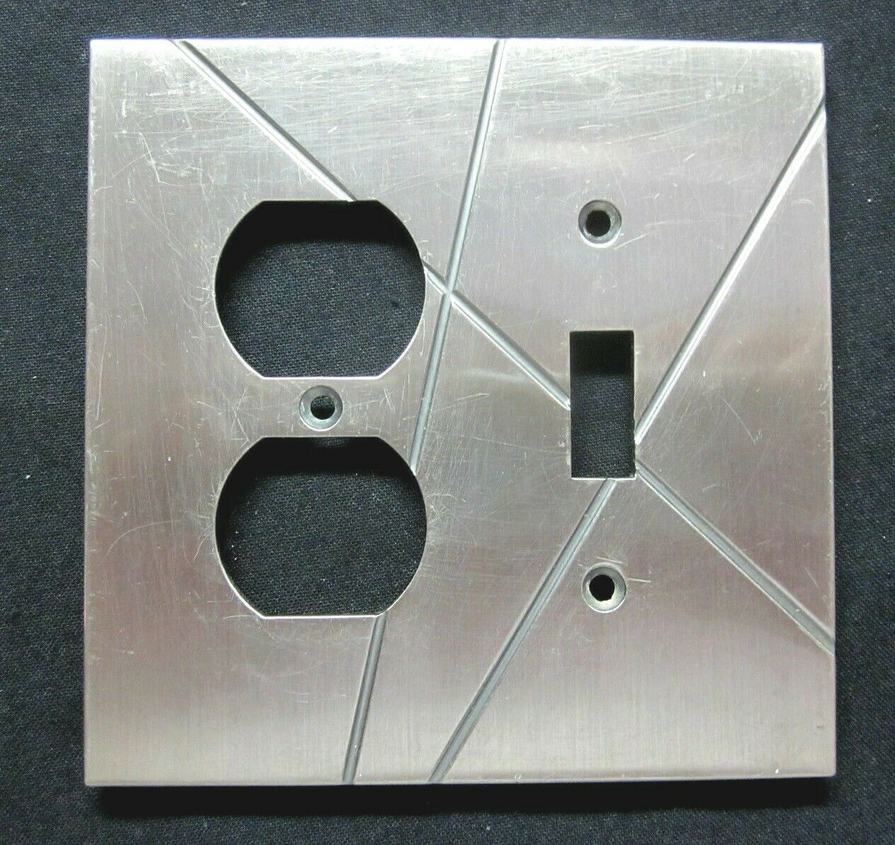 Retro Atlas Stainless Satin 2-gang Combo Outlet Switch Plate Wall Box Cover Vtg