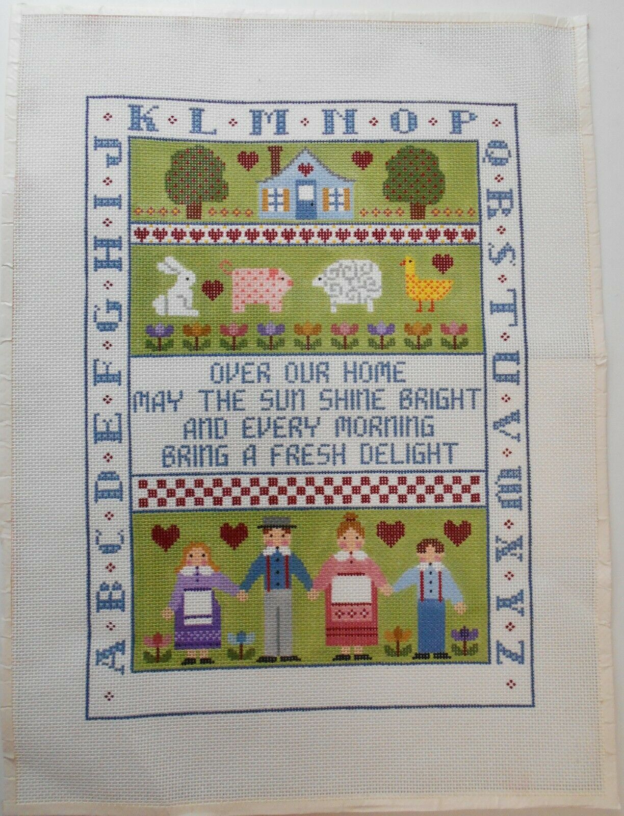 Needlepoint Canvas Sampler Hand Painted By Susan Treglown 20" X 15" Overall