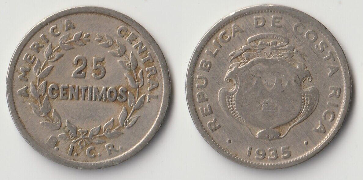 1935 Costa Rica 25 Centimos Coin
